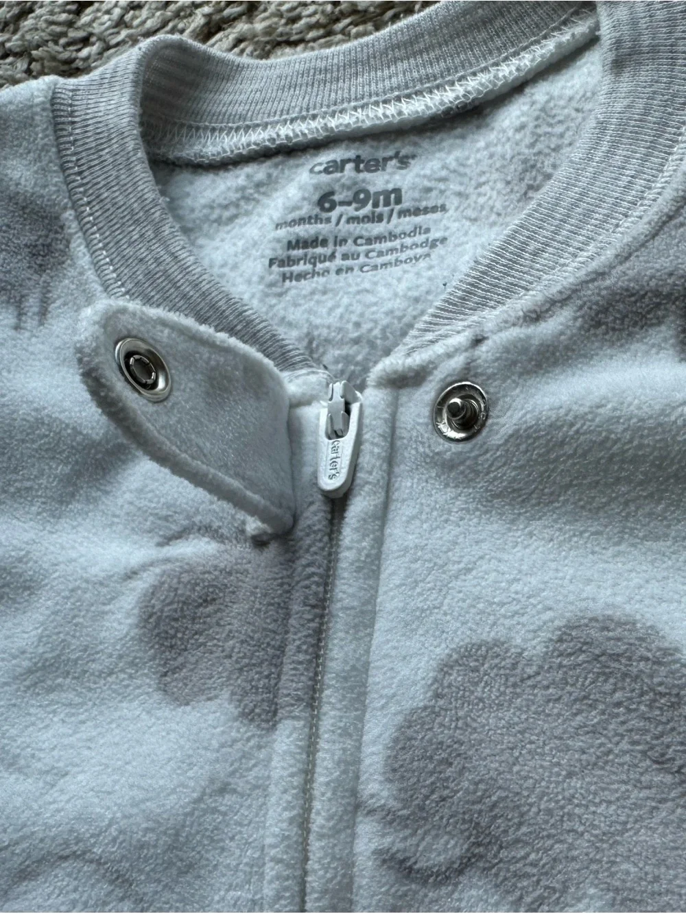 Carter’s Baby Sleep Gown Gray Sheep Print Fleece 6-9 Months Cozy Sleep Sack